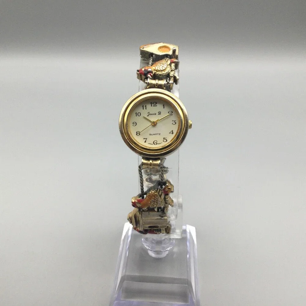 Vintage Jennie B Womens Watch 24mm Birdhouse Birds Slide Charm New Battery 7.75" - Picture 3 of 14